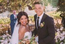 SARAH HYLAND A SCOGE VERA WANG PA CREA DOS SHIMIS DI BRUID